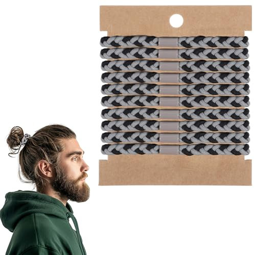 Juego de 10 gomas para el pelo para hombre, color gris y negro, antideslizantes, sin rotura, aptas para deportes, para cabello grueso, forma diaria, rizos para hombres