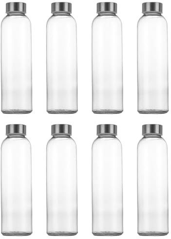 simpa 300ml Reusable Glass Bottles With Stainless Steel Lids - Set of 6 - Suitable for Work, Gym, Home, Hot or Cold Drinks.
