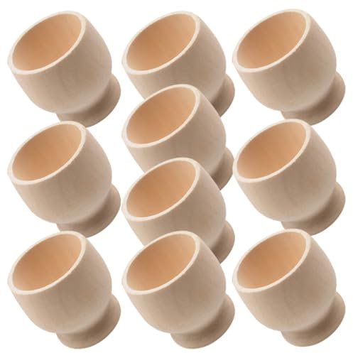 HOMSFOU 10pcs Small Blank Wooden Egg Cup Pedestal for Hand-Painted DIY Creative Crafts for Kindergarten Easter Activities