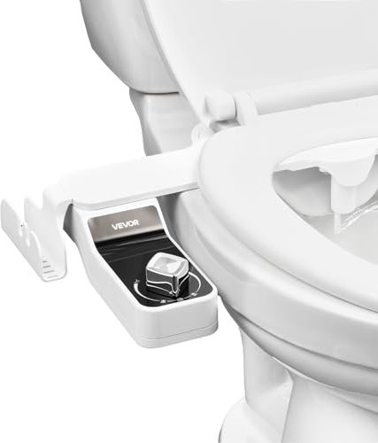 VEVOR Accesorio de Inodoro con Bidé, Ultrafino, con Asiento de Inodoro, 2 Boquillas Retráctiles y Presión de Agua Ajustable, Rociador de Agua Fría no Eléctrico para Lavado Frontal y Trasero, Blanco