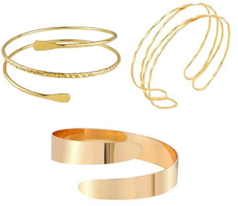 TENGWA Clip para el Brazo Brazalete Dorado 3 Piezas Pulsera Ajustable Joyas Apilables Bohemio Minimalista Estilo Versátil Ideal para Mujeres y Niñas