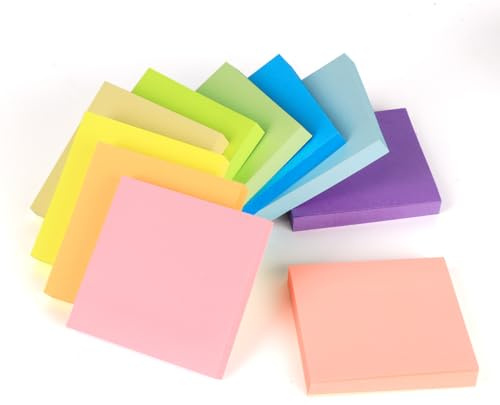 Agoer 1 000 ark klisterlappar 76 x 76 mm, Super Sticky Notes självhäftande, 10 stycken klisterlappar färgglada, bladvis avtagbara för kontor, hushåll, skola och studier – 10 färger