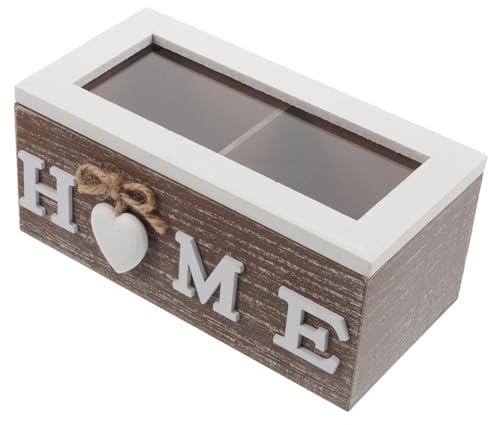 PACKOVE Organisateur de Boîte à Thé Vintage en Bois Café 2 Compartiments Boîte à Bijoux Décorative Rangement pour Accessoires Maison Bureau 18,3 X 9,2 X 8,2 Cm