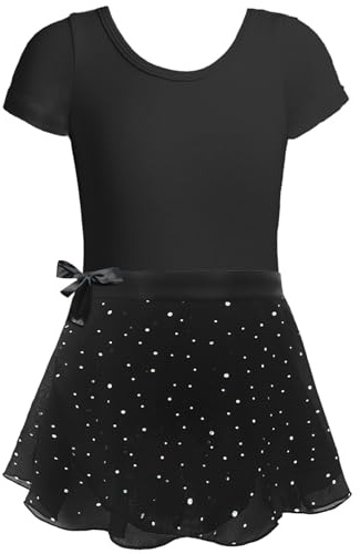 Generisch 2025 Justaucorps de ballet pour fille avec jupe amovible, cravate combinée, manches à volants, tenue de danse de ballet pour enfants de 2 à 12 ans, Noir , 5-6 ans