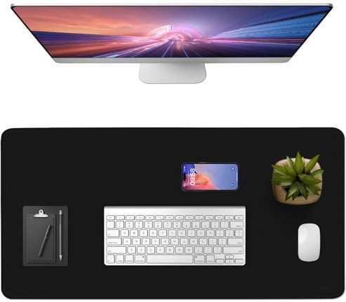 Vicwe Sous-Main, 120X60cm Tapis de Souris en Cuir PU, Protection de Bureau Antidérapant et Imperméable, Tapis de Portable de Bureau pour Le Bureau et la Maison (Noir)