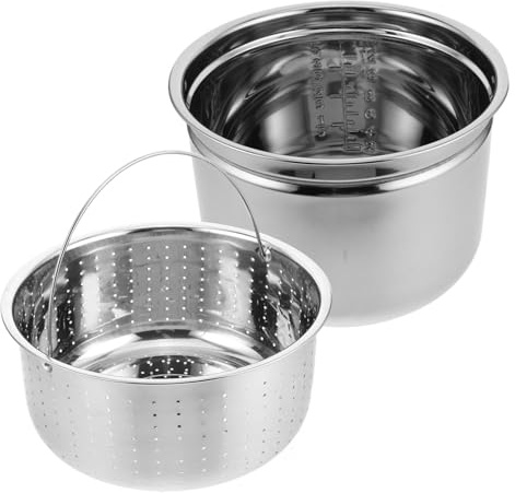TOYANDONA Cazo Interior para Olla Arrocera de Acero Inoxidable con Vaporera Integrada y Cesta Escurridora Apto para Olla Eléctrica de Diseño Multifunción para Arroz y Sopa sin Mezcla de