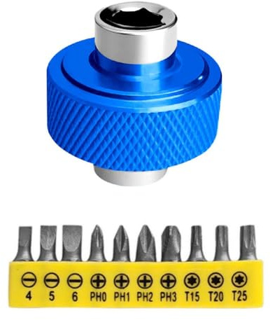 WIIYENA 1 x kurzer Schraubenzieher mit 10 Bits Handflächenratsche, 6,35 mm (1/4 Zoll) Antrieb, kurzer Schraubendreher-Bit, Multitools, Stecknuss-Adapter, Handwerkzeug, Ersatzteile, blau