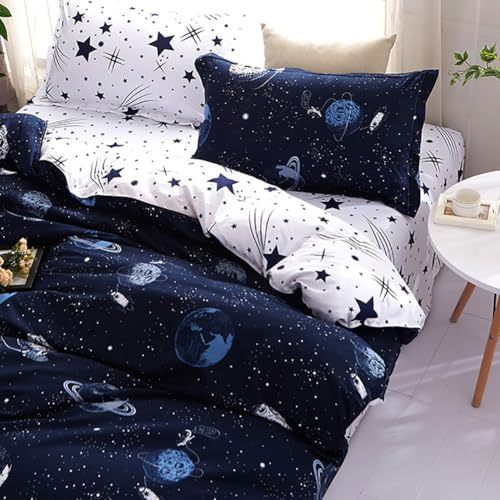 Nayoroom Bettwäsche 135x200 Kinder Junge Planeten Weltraum Kinderbettwäsche | Oeko-TEX, Microfaser, Blau Weiß, Bettbezug 135x200 cm + Kissenbezug 80x80 cm, Reißverschluss