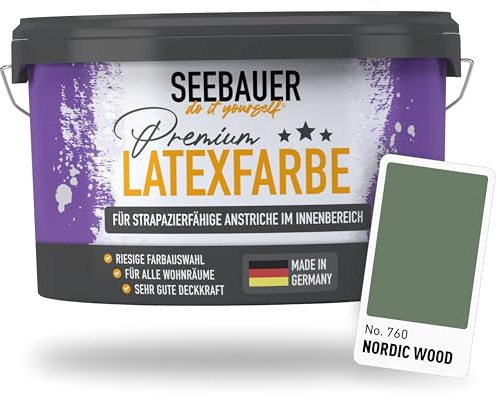 SEEBAUER diy Latexfarbe Grün für Innen 2,5L (No. 760 Nordic Wood) - Seidenmatte Innenfarbe für Putz, Beton & Mauerwerk - Abwaschbare Wandfarbe für Küche & Bad