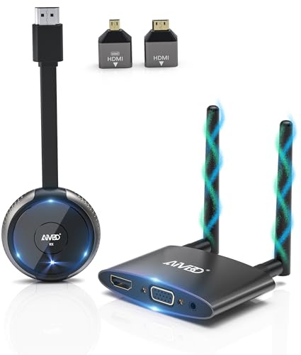 MpioLife Wireless HDMI Transmitter and Receiver 4K/5.8G – VGA&HDMI Dual-Screen Extender Sender, Wireless Transmission from TV Box/Laptop/USBC/Camera/C-CTV to TV/Monitor/Projector, for Home/Meeting