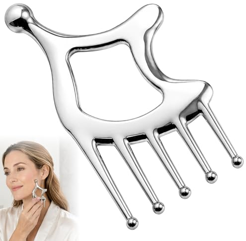 Bärbar hårbotten, bärbar hårmassageapparat av rostfritt stål, huvudmassageapparat, akupressur och anti-rynkor, gua sha-verktyg, för utlösningspunktsterapi, för huvud, ansikte, ögon, hals, axlar