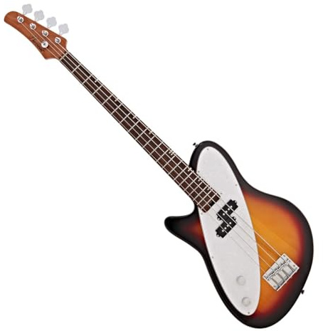Hartwood Satellite Bassgitarre für Linkshänder, Sunburst | Mittlere Skala für Ergonomisches Gefühl, Split-Coil für Warme Bässe, Offset-Korpus, Linkshänder, Sunburst