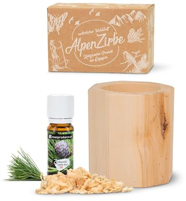 Zirben8eck Set mit 10ml Bio-Zirbenöl und 10g Zirbenspäne - ca. 7x7x8cm - Alternative zum Zirbenwürfel-Set