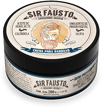 Sir Fausto - Crema para Afeitar la Barba de Hombre - Ideal para todo tipo de Barbas - 50 ml - Enriquecida con Caléndula, Salvia y Árbol de Té - 100% Vegetal
