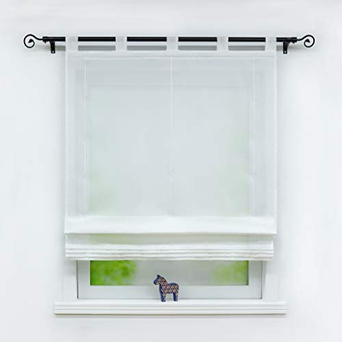 Joyswahl Raffrollo Halbtransparente Gardine mit Farbiger Faltenblende »Monika« Schals mit Schlaufen Fenster Vorhänge BxH 80x155cm Weiß 1er Pack