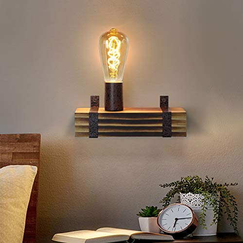 GBLY Vintage Wandleuchte E27 Holz Retro Wandlampe 23CM Wandspot im Industrial Design mit E27 Fassung max. 60Watt für Flur Wohnzimmer Schlafzimmer Esszimmer Bar, Ohne Leuchtmittel | Industrial Design mit E27 Fassung max. 60Watt für Flur Wohnzimmer Schlafzimmer Esszimmer Bar, Ohne Leuchtmittel