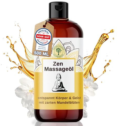 GRÜNE VALERIE® Zen - Massageöl XXL 500 ML - mit süßen Mandeln - [DERMATEST: EXCELLENT] - Entspannung für den Geist und die Gefühlswelt - Qualitäts Öl aus Italien