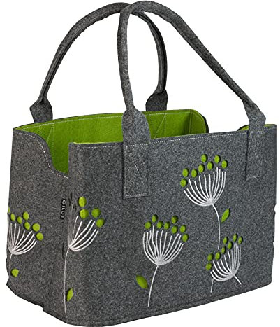 GILDE Filztasche Dillblüte, 41 cm, Einkaufstasche/Holztasche/Strandtasche - reißfest & trägt viel Gewicht - polstert Ihre Einkäufe sicher ab und besitzt viel Stauraum (Dunkelgrau)
