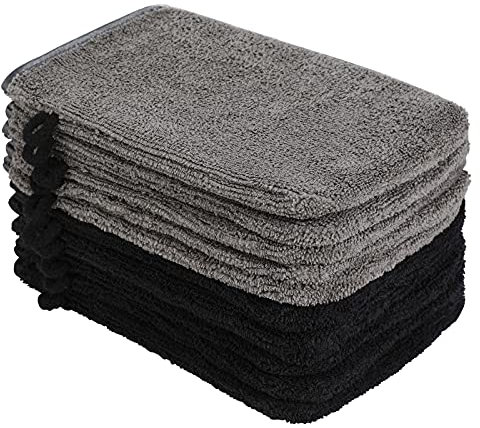 PHOGARY Pack of 10 Microfibre Body Wash Mitts Set, Flannels Soft Face Mitts, Bath SPA Cloth, Reusable Makeup Remover Mitt Gloves, 15x21 cm, Black and Grey