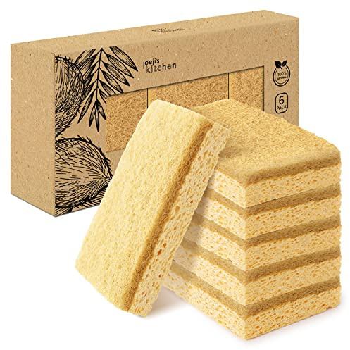 Joeji's Kitchen Confezione da 6 Spugne in Cellulosa Naturale in Fibra di Sisal - Spugna per Piatti Ecologica per la Pulizia Profonda in Cucina o in Bagno - Naturale Biodegradabile