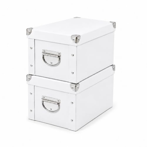 GUOZI Collapsible Storage Box, Decorative Memory Box with Lid & Metal Reinforced Corners, Cardboard File Bin with Handles, Organizer Gift Box for Keepsake Toy Photos Office Nursery Wardrobe Bookshelf