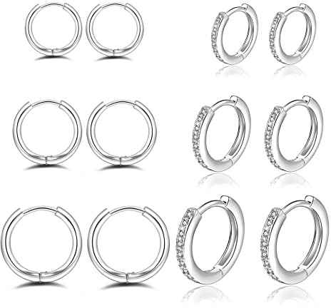 3 Paar Creolen 14 Karat vergoldet Huggie 925 Sterling Silber Kleine Creolen Set Winzige Zirkonia Knorpelohrringe für Damen