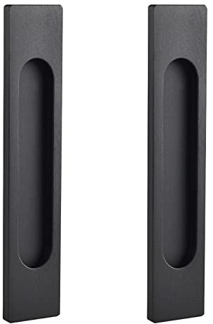MOROBOR Self-Stick Rectangular Sliding Door Pulls, 2pcs Matte Black Aluminum Alloy Flush Pull Punch-Free Handle for Sliding Barn Door Windows Cabinets (Matte Black)