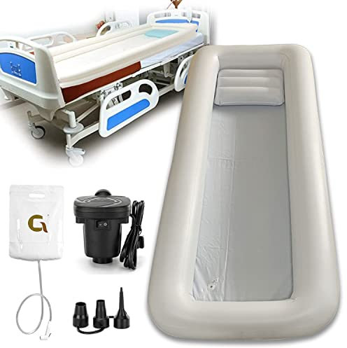 ZRZJBX Kit Vasca Doccia Gonfiabile con Pompa Ad Aria Elettrica, Vasca da Bagno per Adulti in PVC con Sacca d'Acqua, Vasca da Bagno a Letto, Ausilio per Anziani, Disabili, Pazienti Costretti a Letto