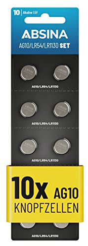 AG10 LR1130 Knopfzelle 10er Pack - 1,5V Alkaline Knopfzellen auslaufsicher & mit Langer Haltbarkeit - LR54 / V10GA / RW49 / G10A / 189 / GP189 / L1130 / 89A - Knopfbatterien Batterien Batterie ABSINA