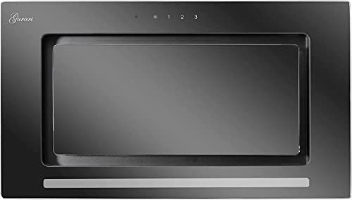 GURARI hotte de plafond 217 BL 70 Pr, hotte de cuisine 70 cm, verre noir, 1000m³/h, haute capacité d'extraction, hotte de cuisine, air extrait/air recyclé