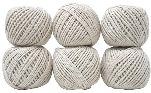 6 x fiXte Cotton Twine Balls 45M per Roll Arts Crafts Garden Applications Kitchen Food and Meat Preparation Gift Parcel String
