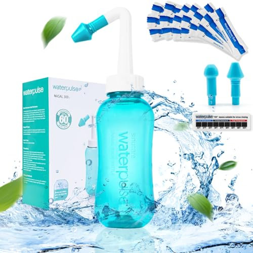 Nasendusche Anzorhal Nasendusche Erwachsene mit 60 Beutel Nasendusche Salz und Thermometer-Aufkleber Nasenspülkanne Nasendusche Kinder 300ml Neti Pot zum Nasenreinigung und Nasenspülung(Grün)