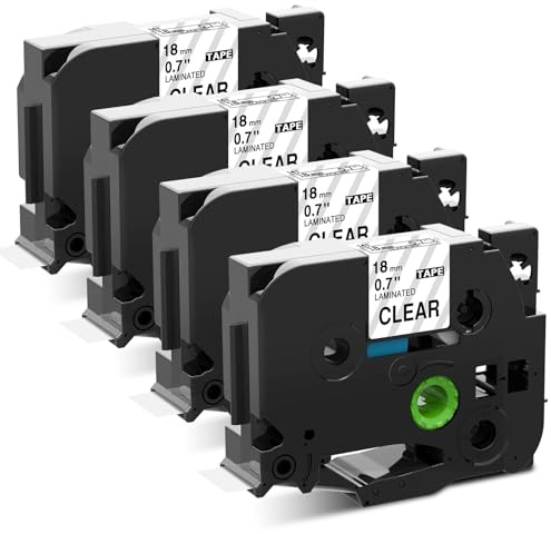 4x kompatibel für Brother P-touch Transparent Bänder 18mm TZe-141 | PTouch Schriftband 18mm Clear TZe141 Laminated, Schwarz auf Klar für Brother PT-D400 D600VP D410 1830 2430