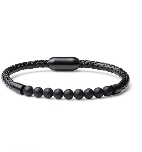 COAI Herrenarmband aus echtem Leder mit Natursteinperlen