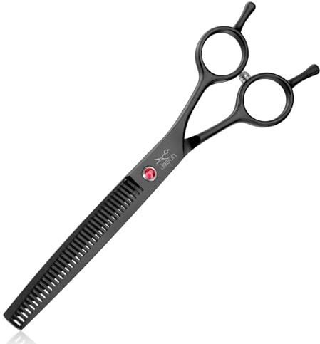 JASON 7 Dog Grooming Scissor - Professional Thinning Shear with 37 Teeth Japanese Stainless Steel Blender Scissors for Dogs, Cats and Other Pets (Thinning, Black) Christmas Gift