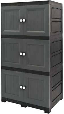 ABBAware Multi-Purpose Plastic Storage Unit, Cupboard, Cabinet with 3 Extra Large Compartments, Modern Grey