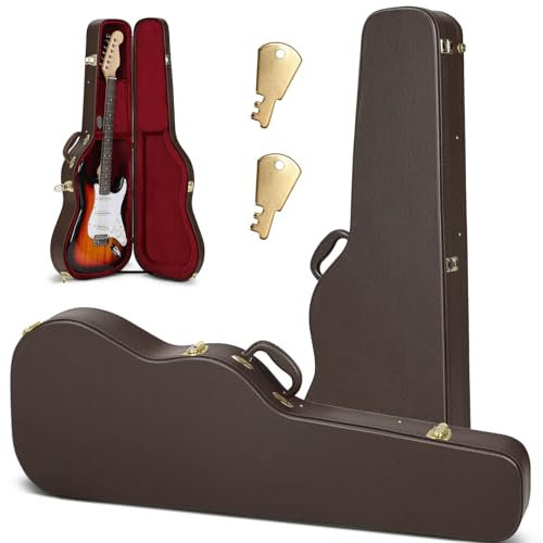 CAHAYA E-Gitarre Hartschalen Gitarrenkoffer - Gefütterter Gitarren Schatulle - Robuster PU E-Gitarren Koffer mit Sicherheitsverschluss für Standard E-Gitarre-Braun CY00343-1