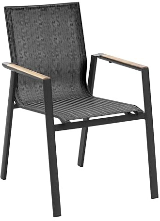 METRO Professional Silla de Jardín con Reposabrazos en Madera, Aluminio/Tejido Sintético, Apilable, para Exterior, Negro