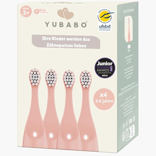 YUBABO - Brossettes de rechange - Recharge brosse à dent électrique - Tête de brosse à dents électrique pour YubaBrosse - Pack de 4 brossettes de 3-6 ans rose - Poils Dupont souples & doux de 7 mm