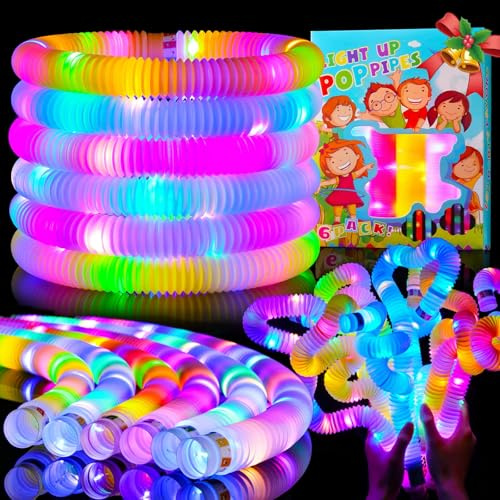 SCIONE 6 Pcs LED Pop Tubes Light up Toys Glow Sticks Party Bag Fillers for Kids Sensory Toys for Autism Party Supplies Fidget Toys Return Gifts for Kids Birthday Classroom Box Prize