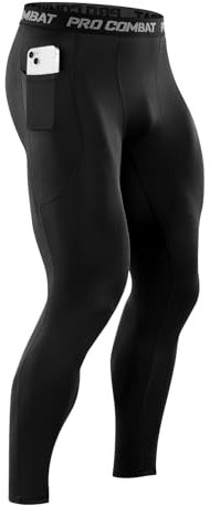 Niksa 1er Pack Sport Leggings Männer, Herren Tight Lang mit Handytasche Quick Dry Kompression Hose für Fitness Workout Gym Joggen, Schwarz, M