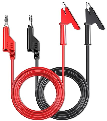Cleqee Câbles de mesure 4 mm fiche banane vers pinces crocodile 3 m | Lot de 2 câbles flexibles empilables, rouge/noir, pour multimètre, test électrique