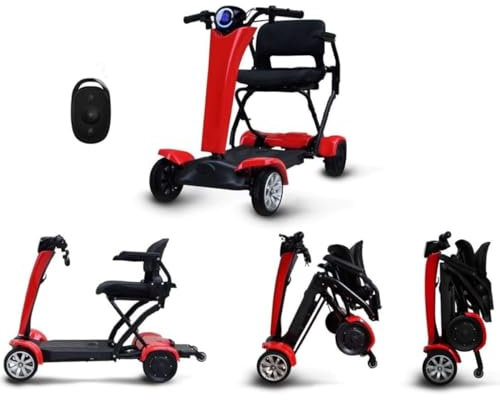 Automatic Folding Mobility Scooter Auto Folding Electric Portable Travel Scooter Mobility Chair 250W Dual Motor Flip Up Arm Rest 20 KM Removable Battery Four Wheel Suspension Remote Control New