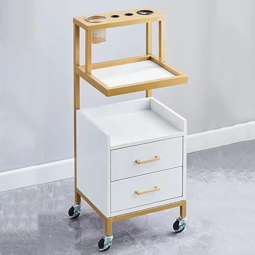 XRRJFYH Friseurwagen Tattoo Wagen Kosmetikwagen Friseur Wagen Trolley Cart Rollwagen mit Schubladen Aufbewahrungswagen(Gold)