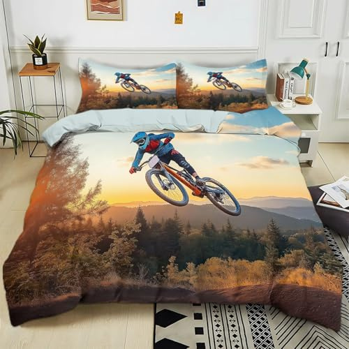 Parure de lit pour Enfant 140x200 cm Thème du VTT Housse de Couette Polycoton Ensemble de Literie Linge de Lit avec Taies d'oreiller, pour Décoration Chambre à Coucher