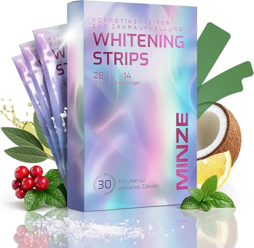 Schonende Zahnaufhellung Whitening Strips - (28 Stripes) Bleaching Zähne frei von Peroxid für strahlendes Lächeln - schonend Zähn Aufhellung - WKDE01