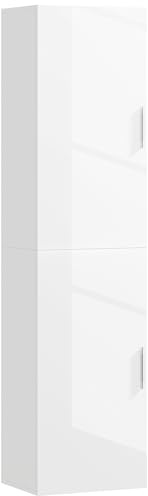 HOMCOM Armario de Baño de Pared Columna de Baño Estrecho con Estantes Ajustables y 2 Puertas Mueble de Baño Moderno para Espacio Pequeño 40x30x160 cm Blanco Brillo