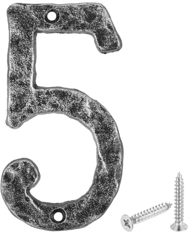 sourcing map Numero civico in ghisa, 14 cm, stile vintage, numero 5, numeri esterni per casa, strada, ufficio, cassetta postale, nero e argento