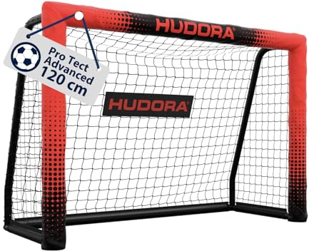 HUDORA Fotbollsmål Pro Tect Advanced – fotbollsmål för utomhus med nät och väderbeständig hölje för barn/vuxna – enkel montering i trädgården – högkvalitativ målvägg med blixtlås och kardborrfästen