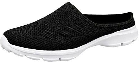 Sneaker dam med kilklack tofflor promenadskor – lätta andningsbara sportskor utan skosnören sneakers – mesh låg topp fritidsskor sommarskor halvskor träningsskor, svart, 38 EU